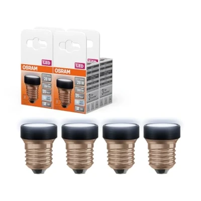 Abbildung von OSRAM LED Star Flat mit 3.5 W (wie 28W), 300lm/4000K, kaltweiß 840, frosted, Kunststoff in Schwarz, E27 Schraubgewinde, nicht dimmbar, 35 mm Durchmesser, 4 Pack