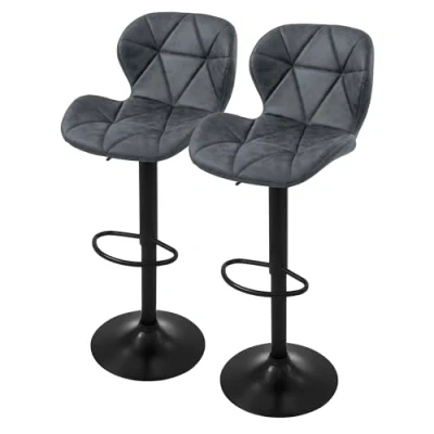 Abbildung von ML DESIGN Barhocker Gepolsterter Barstuhl mit Rückenlehne und Fußstütze, 360 drehbar (2 St), Bistrohocker aus Kunstleder, Anthrazit, Drehstuhl Hocker Tresenhocker