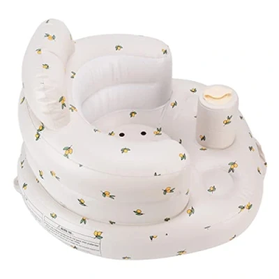 Abbildung von Shanrya Aufblasbares Baby Sofa, Taillenschutz Einfacher Essstuhl mit Luftablassschlauch für Zuhause den Außenbereich(Olivgrünes Blumenmuster[Punkt])