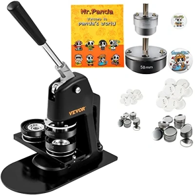 Abbildung von VEVOR Buttonmaschine Knopfmachermaschine 200 Stk 58 mm &amp; 300 32 Abzeichenstanzpresse inkl. Mr Panda Zauberbuch Sechskantschlüssel Abzeichenpresse