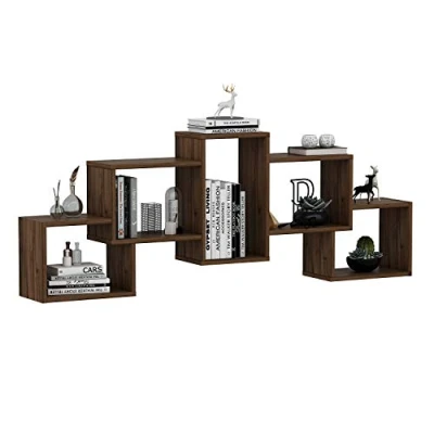 Abbildung von Homidea Bold Wandregal Bücherregal Hängeregal Dekoregal für Wohnzimmer in modernem Design (Nussbaum)