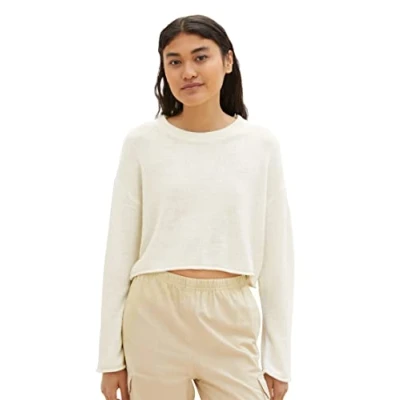 Abbildung von TOM Tailor Denim BOXY CREW NECK Strickpullover, Damen, Größe: Large, Gardenia white