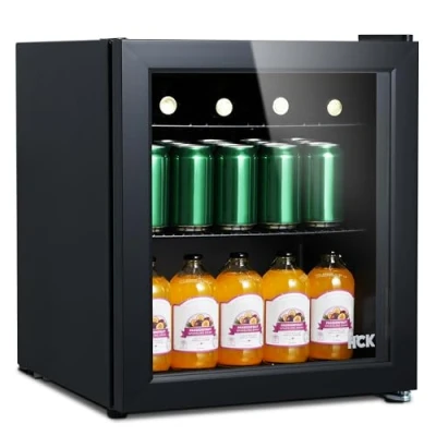 Abbildung von HCK 48L Mini Kühlschrank mit Glastür, 0 15C Getränkekühlschrank für Bier, Lautlose kleine Kühlschränke 39dB, 2 Ablagen, Fridge Büro Zimmer, Minibar Bar Party, Bierkühlschrank, Schwarz