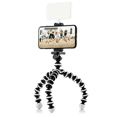 Abbildung von MOJGOEAR Flexibles Stativ Mit extra flexiblen Beinen für Smartphone/Kompaktkamera/Action Cam bis zu 25 cm hoch Halterung Smartphones 9,5 Breite Schwarz/Weiß