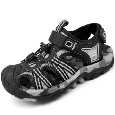 Abbildung von Kinder Sandalen Jungen Geschlossene Sommerschuhe Sports Outdoorsandalen Mädchen Trekkingsandalen Wandern Strand Schuhe Schwarz Grau gr.35
