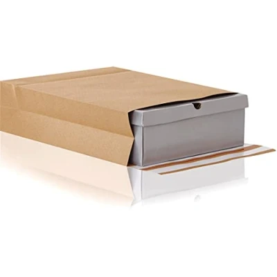 Abbildung von e Green Faltentasche 450x350x120 mm (200 Stück), haftklebende Faltentaschen mit Klotzboden und Seitenfalte, wiederverwendbare Versandtaschen aus 100% FSC zertifiziertem Kraftpapier, 120g/m²
