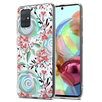 Abbildung von Cadorabo Hülle kompatibel mit Samsung Galaxy A71 4G Schutzhülle TPU Silikon Case Blumen Design Slim Kratzfest Weiche Gummi Rundumschutz für in Weiß