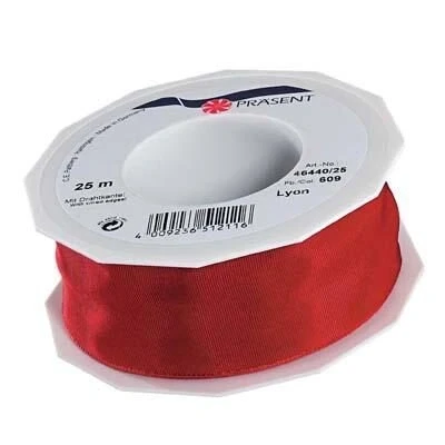 Abbildung von PRÄSENT Lyon Band mit Drahtkante rot, 25 m Dekoband zum Verzieren &amp; Basteln, 40 mm Breite, leicht biegsames Schleifenband, für Festliche Dekos zu besonderen Anlässen