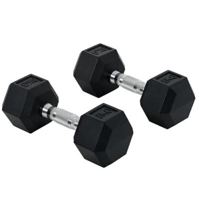 Abbildung von HOMCOM Hantel Kurzhantelset Gewichte Metall Gummi schwarz 2 x 8 KG, (Hexagon Kurzhanteln, 2er Set Gusseisen Hanteln Griff gerändelt Set), 12.7B 12.7T 8.6H cm