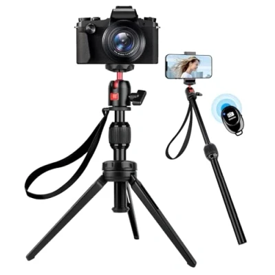 Abbildung von JOILCAN Mini Stativ aus Aluminiumlegierung, Compact Desktop mit 360Kugelkopf und Fernbedienung, Tischstativ für Selfies, Videoaufnahmen, Vlogging, Live Streaming, Maximale Belastung 4 kg