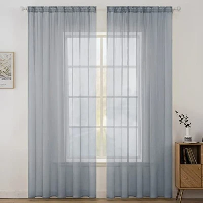 Abbildung von MIULEE 2er Set Voile Vorhang Transparente Gardine aus Polyester Stangendurchzug Transparent Wohnzimmer Luftig Dekoschal für Schlafzimmer Dunkelgrau 225 x 140cm (H B), Rod Pocket