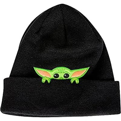 Abbildung von Concept One Baby Jungen Knitted Cuffed Beanie Star Wars Mandalorian The Child Peek A Boo Strickmütze mit Bündchen, Schwarz, Einheitsgröße
