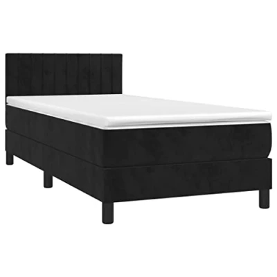 Abbildung von vidaXL Boxspringbett mit Matratze Bett Polsterbett Bettrahmen Bettgestell Lattenrost Einzelbett Hotelbett Schlafzimmerbett Schwarz 90x190cm Samt