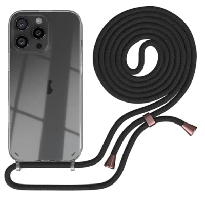 Abbildung von EAZY CASE Handykette kompatibel mit iPhone 16 Pro Max Handyhülle Umhängeband, Handykordel Schutzhülle, Silikonhülle, Hülle Band, Stylische Kette Smartphone, Schwarz Clips Rosé