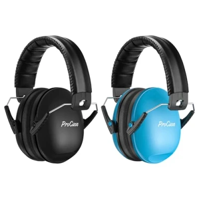 Abbildung von ProCase 2 Stück Gehörschutz Kinder Lärmschutz Kopfhörer Ohrenschützer Hörschutz NRR 21dB Kapselgehörschutz 3 12 Schallschutz Faltbar mit verstellbar Kopfbügel Noise Cancelling Blau/Schwarz