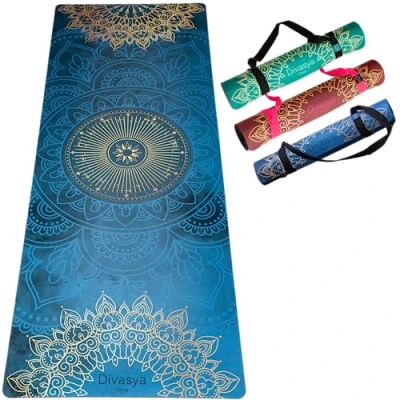 Abbildung von Yogamatte aus recycelter Mikrofaser &amp; Naturkautschuk. in 3 Farben Designs