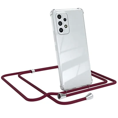 Abbildung von EAZY CASE Handykette kompatibel mit Samsung Galaxy A53 (5G) Handyhülle Umhängeband, Handykordel Schutzhülle, Silikonhülle, Hülle Band, Stylische Kette Hülle, Burgunder Rot