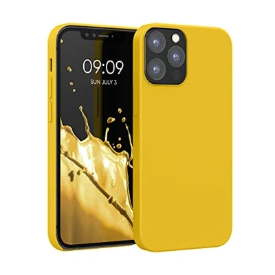 Abbildung von kwmobile Hülle kompatibel mit Apple iPhone 12 / Pro Silikon Handy Case Handyhülle weiche Oberfläche kabelloses Laden Honiggelb