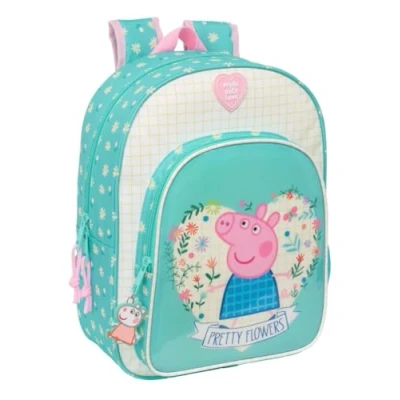 Abbildung von PEPPA PIG PRETTY FLOWERS Schulrucksack für Kinder, Kinderrucksack, anpassbar an Kinderwagen, ideal Kinder im Schulalter, bequem und vielseitig, Qualität Widerstandsfähigkeit, 26 x 11 34