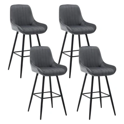 Abbildung von WOLTU 4er Set Barhocker, Barstuhl, Küchenhocker, Tresenhocker, Bistrohocker, Design Hocker, mit Rückenlehne Fußstütze, gepolsterter Stuhl, aus Samt Metallbeinen, Dunkelgrau, BH394dgr 4
