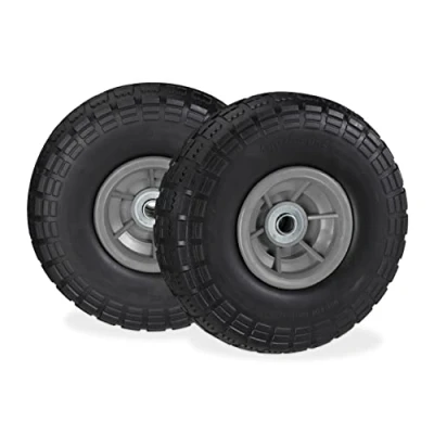Abbildung von Relaxdays 2X Sackkarrenrad, pannensichere Vollgummireifen, 4.1/3.5 4&quot;, 16 mm Achse, bis 150 kg, 260x85 mm, schwarz grau