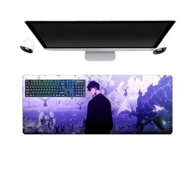 Abbildung von PUrar Japanisches Anime Solo Leveling XL Multifunction Gaming Mauspad, 800 x 300 mm, Tastatur, wasserdicht und Basis aus rutschfestem Gummi, strukturierte Oberfläche