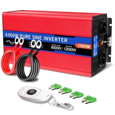 Abbildung von ETREPOW 6000w Spannungswandler 24v 230v Reine Sinus Wechselrichter mit 2 EU Steckdosen und USB, kabellose Fernbedienung, LCD Bildschirm Spitzenleistung 12000w Kfz Konverter