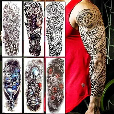 Abbildung von Baofuli Voller Arm Männer Frauen Temporäre Tattoos Aufkleber Lange Maori Totem Fake Body Art Wasserdichte Make Up