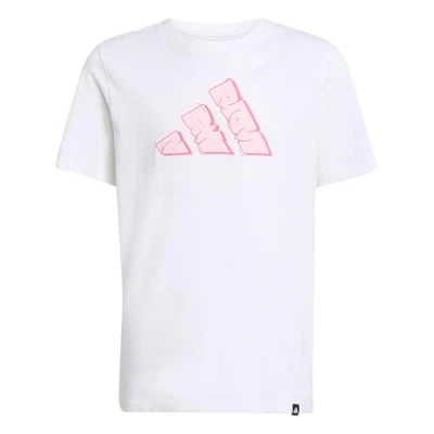 Abbildung von adidas Performance Graffiti Junior Unisex Tshirt print für Kinder, Größe: 140, White