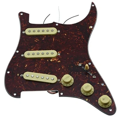 Abbildung von KAISH Loaded Strat SSS Schlagbrett vorverdrahtet ST Pickguard mit Keramik Tonabnehmern für Fender Vintage Tortoise cremefarbenen Abdeckungen und Knäufen