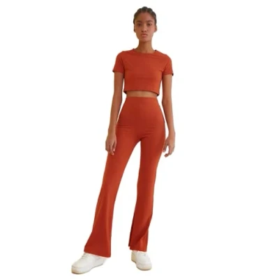 Abbildung von TRENDYOL Damen Strick set, Zweiteilig, Einfarbig Hemd, zimt, 42