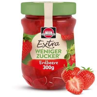 Abbildung von Schwartau Extra Weniger Zucker Erdbeere, zuckerreduzierter Fruchtaufstrich, 300g