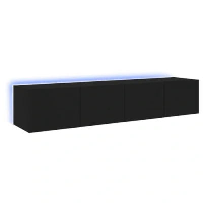 Abbildung von vidaXL TV Wandschrank 2 STK., Schrank mit viel Stauraum, Wandmontage Fernsehschrank LED Leuchten, Hängeschrank Möbel Ständer, Modern, Schwarz