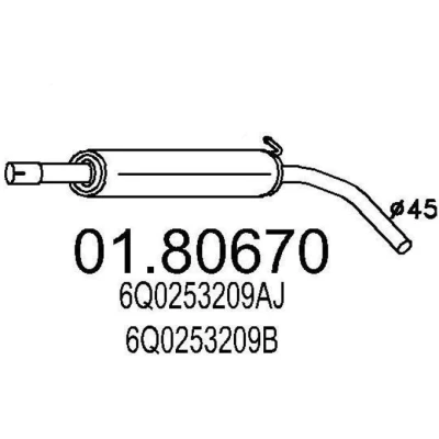 Abbildung von MTS 01.80670 Mittelschalldämpfer 930 SKODA: Fabia 2 Schrägheck, I 1 Combi, SEAT: Ibiza 4 3 Schrägheck
