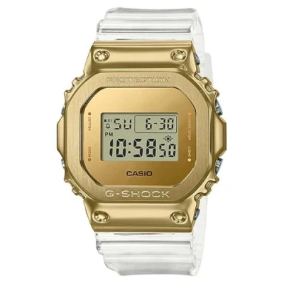 Abbildung von Casio Herren Quartz Armbanduhr, 50.00mm GehäusegröÃŸe mit Gold digital Zifferblatt und weiÃŸ Plastic/Resin Strap Armband GM 5600SG 9ER
