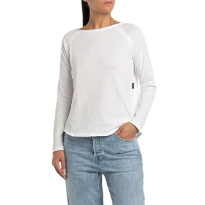 Abbildung von Replay Damen Langarmshirt aus Baumwolle, White 001 (Weiß), XL