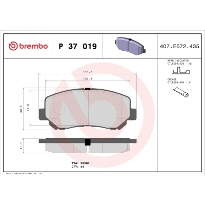 Abbildung von BREMBO P 37 019 Bremsbelagsatz mit akustischer Verschleißwarnung Anti Quietsch Blech Zubehör JEEP: Cherokee V
