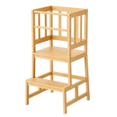 Abbildung von Toboli Kinderstuhl Lernturm 46 x 90 cm aus Bambus, Lernstuhl für Kinder mit Geländer, Stehturm Schutzstab