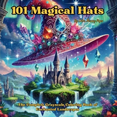 Abbildung von 101 Magical Hats: The Complete Grayscale Coloring Book of Enchanted Landscapes: Fantasy for Adults
