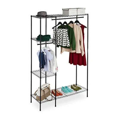 Abbildung von Relaxdays Offener Kleiderschrank, mit Kleiderstange, freistehendes Schranksystem, Metall, HBT 180 x 120 45 cm, schwarz