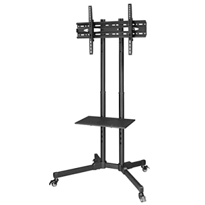 Abbildung von Hama TV Ständer rollbar für 32 75 Zoll (TV Wagen Trolley, mit Rollen, max 40 kg, Vesa kompatibel, Fernsehständer höhenverstellbar, Mobile Halterung, Ablage) schwarz