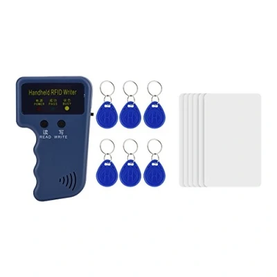 Abbildung von 125 kHz RFID ID Kopierer, Handheld Card Reader Writer Duplikator + 6 Stücke Keyfobs +6 Schlüsselkarten Fortschrittlicher Chip unterstützt EM4100/EM410X,Kann Alle Karten (EM4100) Kopieren