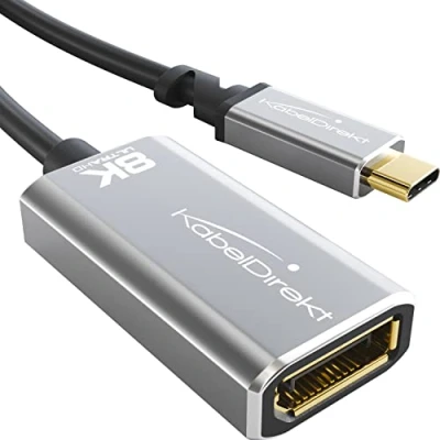 Abbildung von KabelDirekt 8K USB C auf DisplayPort 1.4 Adapter Kabel mit bruchfesten Vollmetall Steckern 1,8 m (überträgt 8K/60Hz vom Laptop/Smartphone große Bildschirme DP 1.4, 3.1, Thunderbolt 3)
