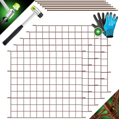 Abbildung von KESSER® Teichzaun Gartenzaun Steckzaun Komplettset Metall 5x Gerade Inkl. Handschuhe, 1x Hammer + 6 Befestigungsstäben, Zaun zum stecken für Garten, Gitterzaun Set Freigehege Tiere