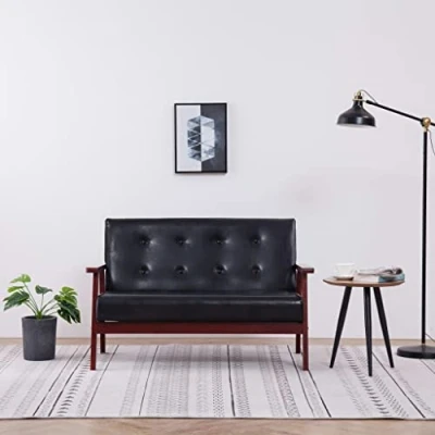 Abbildung von vidaXL Sofa 2 Sitzer Retro Design Zweisitzer Polstersofa Loungesofa Sessel Sitzmöbel Ledersofa Polstermöbel Designsofa Schwarz Kunstleder