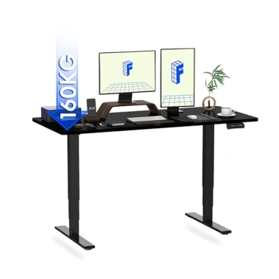 Abbildung von FLEXISPOT Höhenverstellbarer Schreibtisch Elektrisch, 3 Fach Teleskop &amp; Dual Motor, Belastbarkeit 160 KG, Bürotisch mit Memory Funktion&amp;Anti Kollisionssystem(160 x 80 cm Schwarz, Gestell Schwarz)