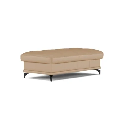 Abbildung von Cavadore Hocker Castiel / Polsterhocker mit mattschwarzen Metallfüßen, ideal als Beistellhocker, Fußablage, Sitzgelegenheit 138 x 48 71 Echtleder, Beige