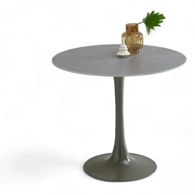 Abbildung von JOSH Esstisch rund in Marmor Optik, Grau Außergewöhnlicher Esszimmertisch mit Metallgestell für Küche und Esszimmer 90 x 75 cm (B/H/T)