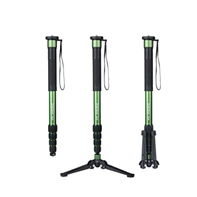 Abbildung von Einbeinstativ, Moman MA66 Kamera Monopod mit Standspinne Reisestativ Kohlefaser Kompakter Tragbarer Fotografie Stative 5 Abschnitte bis zu 168 cm Nutzlast 10kg für DSLR Gopro Camcorder, Schwarz Grün