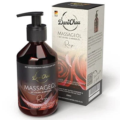 Abbildung von DaniChou Massageöl Rose Natürliches mit Jojobaöl &amp; Mandelöl 250 ml, 1 tlg., Betörender Rosenduft Für eine luxuriöse Entspannung